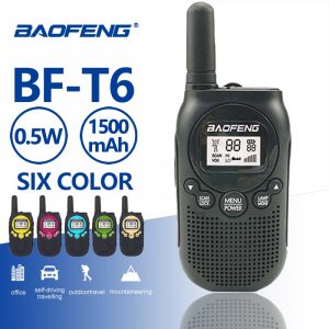 Black Baofeng T6  VOX Alarm LED Flashlight Key Lock 0.5W Kids Handheld Mini Two Way Radio