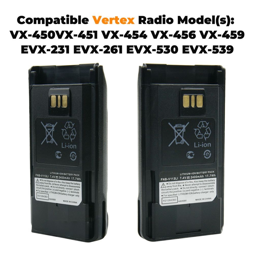 Vertex Standard VX450 VX451 VX454 VX459 etc Battery with Belt Clip 2400mAh