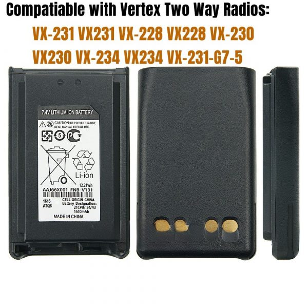 FNB-V131LI 7.4V 1650mAh Li-ion Battery Compatible for Vertex VX-231 VX-228 VX230 VX-234 Two Way Radio - Image 3