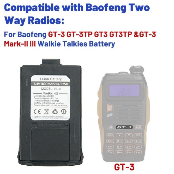 Original 7.4V 1800mAh Battery for Baofeng GT-3 GT-3TP GT3 GT3TP GT-3 Mark-II III Two Way Radio Replacement Walkie Talkies Battery - Image 2