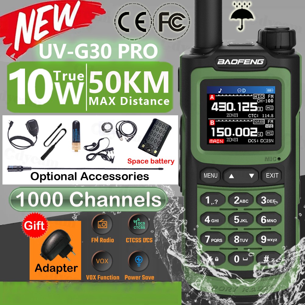 2023 Baofeng UV-G30 Pro 50KM Real 10W Waterproof Long Range USB-C Charge Portable 2-Way Radio 