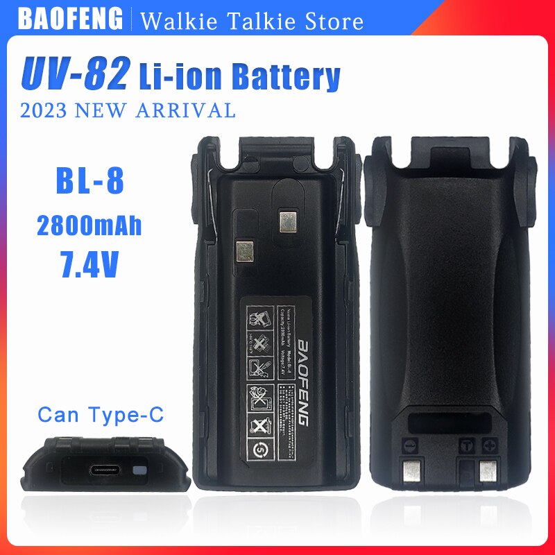 Baofeng Radio UV-82 Battery 2800mAh Type-C Charger for UV-82HP UV 82 UV82 UV-8D UV-89 UV-82HX UV-82 Plus BL-8 Walkie Talkie Battery