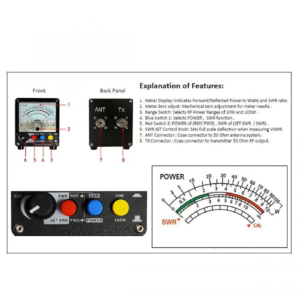 SURECOM SW-32UV Highly Accurate 125-525MHz 100WATT SWR & Power Meter for Measuring Forward Power/Reflected Power/VSWR - Image 6