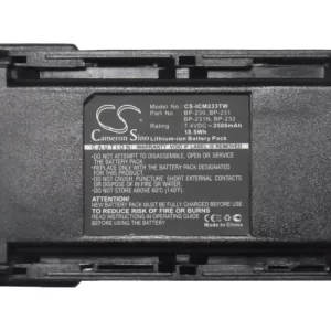Battery For Icom BJ-2000 BP-230 BP-230N BP-231 BP-231N BP-232 BP-232H BP-232N BP-232WP IC-A14 IC-A14S