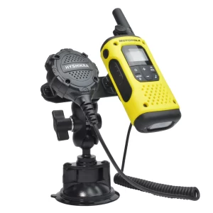 2-in-1 Walkie Talkie Car Mount&Speaker Mic Clip Holder, Handheld Two Way Radio Car Suction Cup Bracket Portable Adjustable Mount