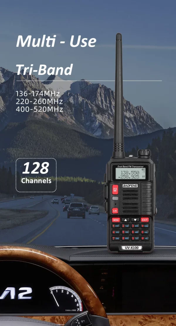 2024 Baofeng UV X100 New Arrival Tri-band 220-260Mhz 136-174Mhz 400-520Mhz Portable Radio 50KM - Image 4
