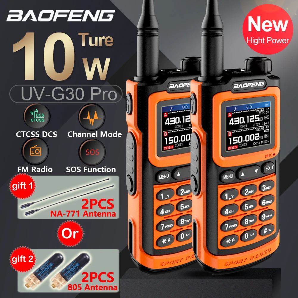 2024 Baofeng UV-G30 V2  2pcs/lot 10W Walkie Talkie Wireless Copy Frequency NOAA Type-C Charger FM Long Range High Power Ham Two Way Radio