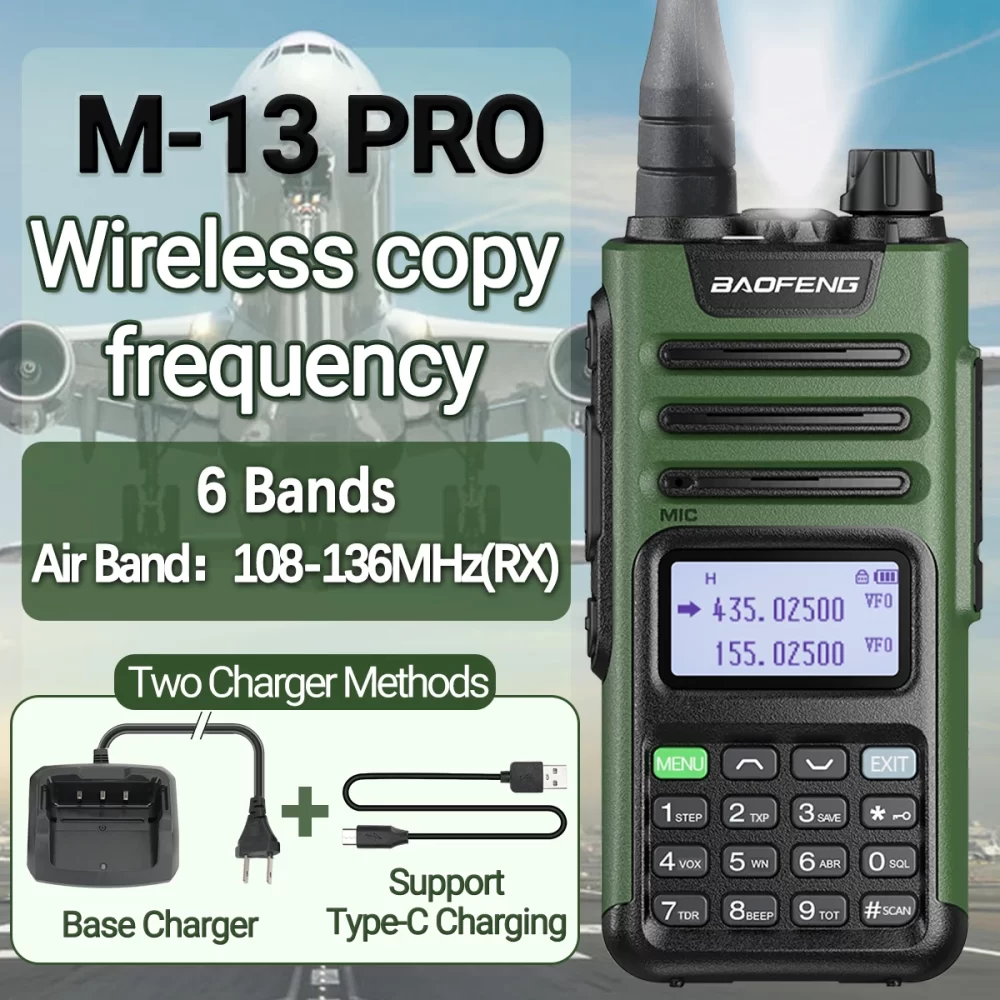 BaoFeng M-13 Pro Walkie Talkie Air Band Wireless Copy Frequency Type-C Charger Long Range Two Way Radio UV-K5 Ham Radio
