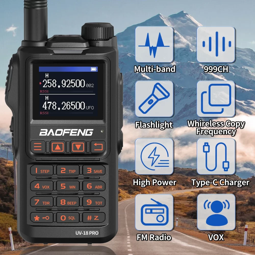 BaoFeng UV-18 PRO Multi Band 10W Portable Transceiver Wireless Copy Frequency Type-C Long Range NOAA 999CH Ham Two Way Radio - Image 2