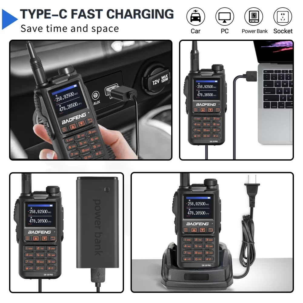 BaoFeng UV-18 PRO Multi Band 10W Portable Transceiver Wireless Copy Frequency Type-C Long Range NOAA 999CH Ham Two Way Radio - Image 4
