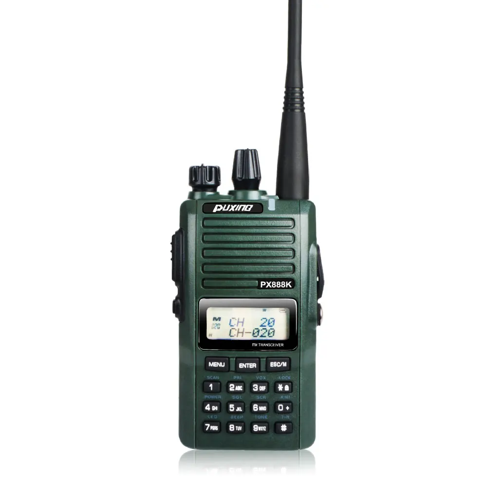 Green 888K PuXing PX-888K Dual Frequency UHF VHF 5W 128CH Scrambler VOX FM Portable TWO WAY RADIO