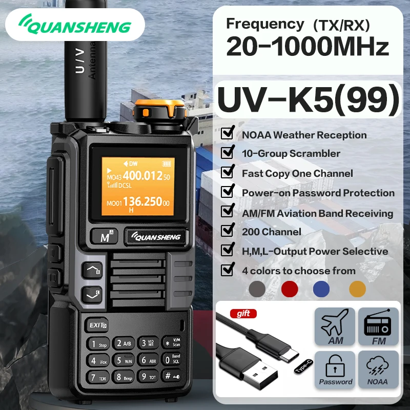 Quansheng UV-K6 K5(99) UHF VHF DTMF 20-1000Mhz FM Scrambler NOAA Wireless Frequency Portable Radio