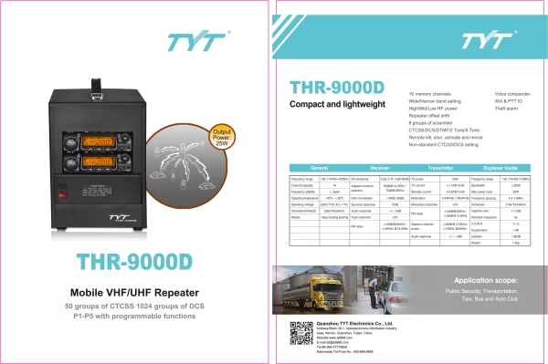 TYT THR-9000 25W Mobile VHF/UHF Repeater scrambler Voice compander CTCSS/DCS/DTMF/2 T/5T - Image 2