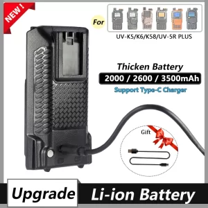UV K5 Battery Quansheng UV-K6 Thicker Li-ion Battery Type-C Charger 2000/2600/3500mAh UV5R Plus UV-K58 Radio Battery Replacement