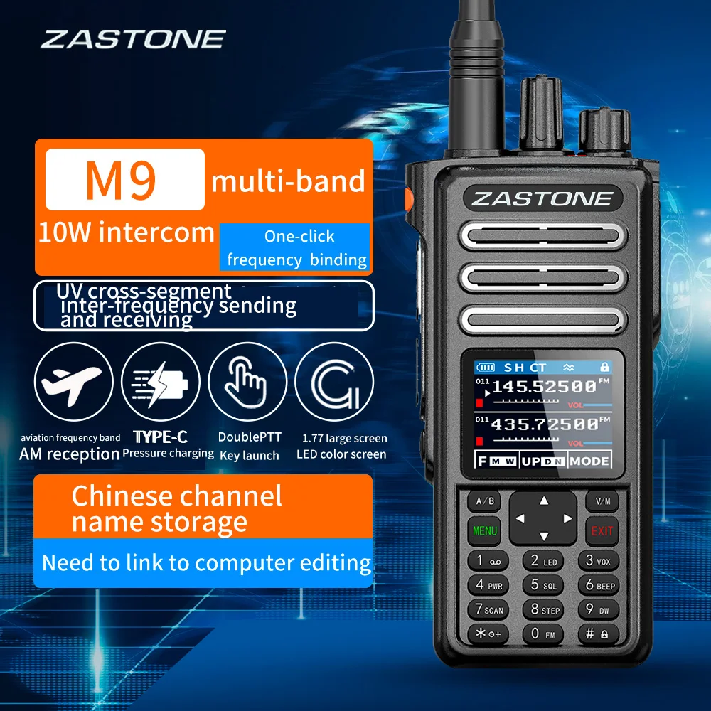 ZASTONE M9 10W Ham Amateur 2 Way Radio AM Air Aviation Band High Power Walkie-Talkie CTCSS FM Radio