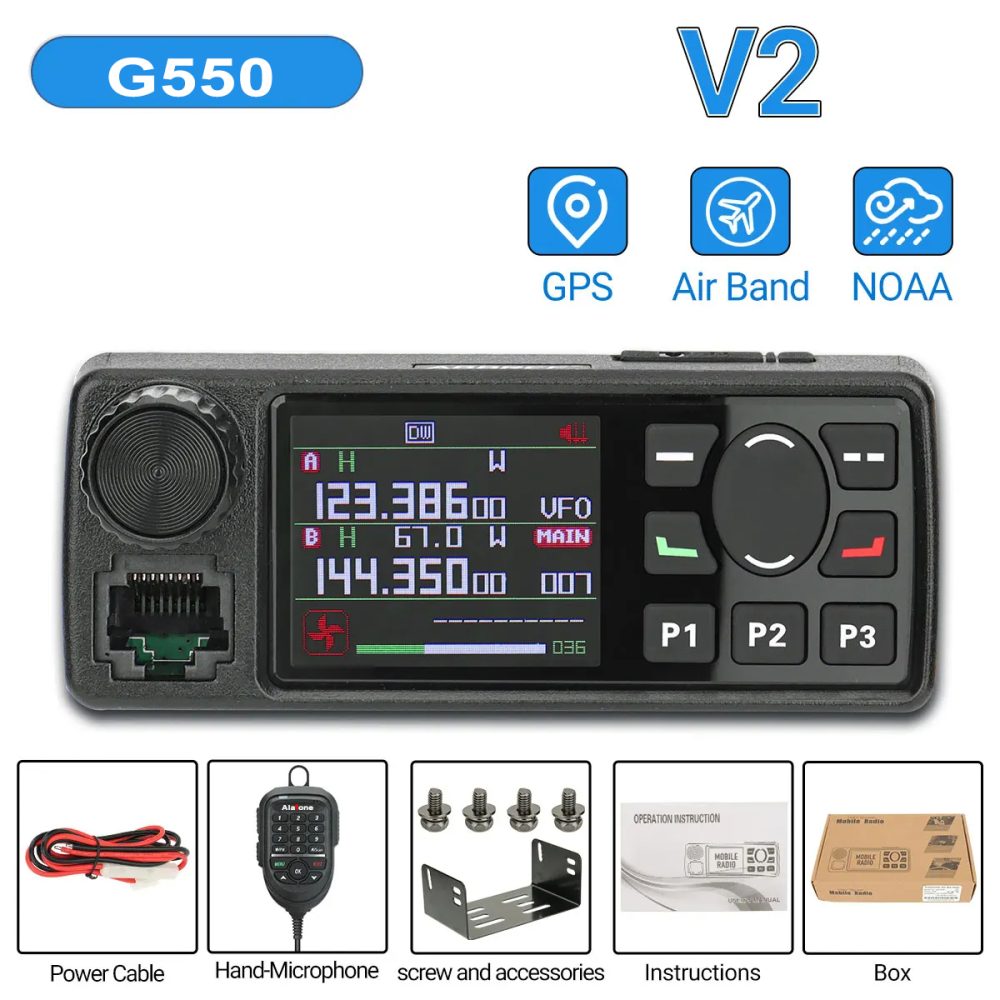 ALAFONE G550 Mobile Radio108-520MHz Full Band AIR Band 999 Channel 25W High Power Amateur GPS Radio Car Radio Station with Mic