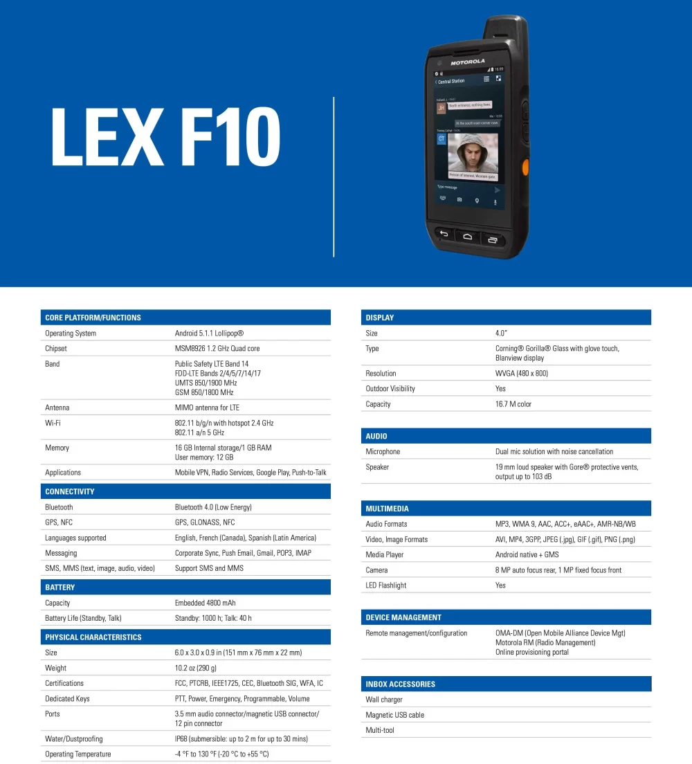 Zello PTT walkie talkie motorola LEX F10 IP68 4G Android 5.1 Wifi Bluetooth GPS NFC 4800mAh - Image 5