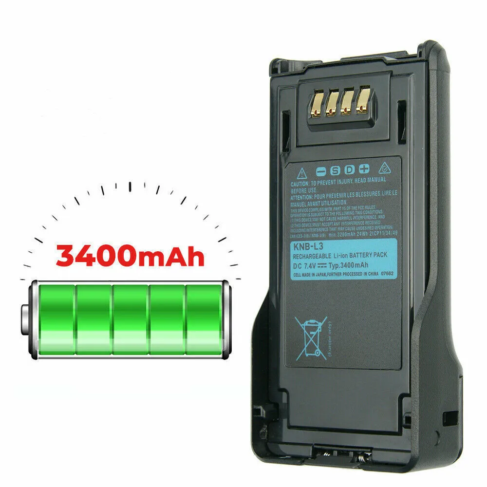 3400mAh KNB-L3 Li-ion Replacement Battery For Kenwood NX-5200 NX-5300 NX-5400 TK-5230 Two Way Radio
