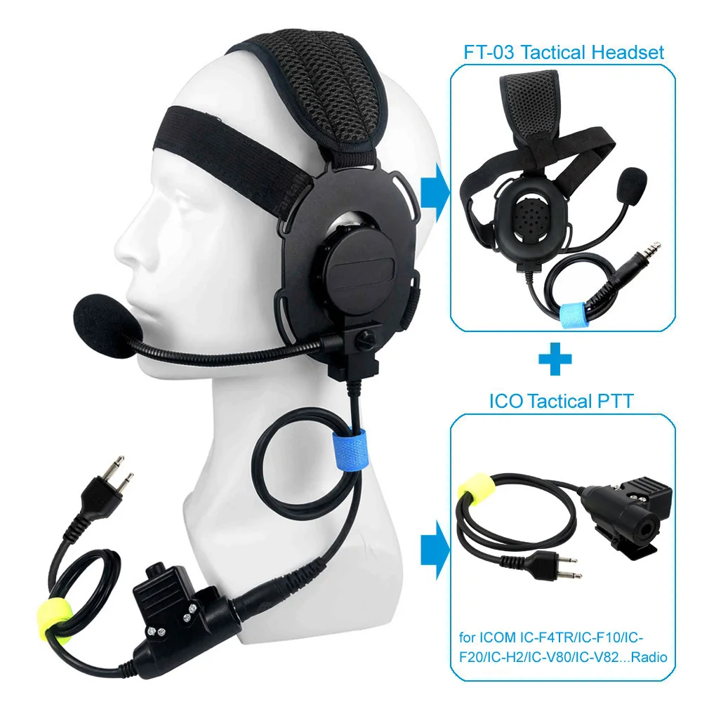 New Tactical U94 PTT Headset Mic for ICOM IC-F4TR IC-F10 IC-F20 IC-H2 IC-V80 IC-V82 Walkie Talkie FT-03 Headphone  