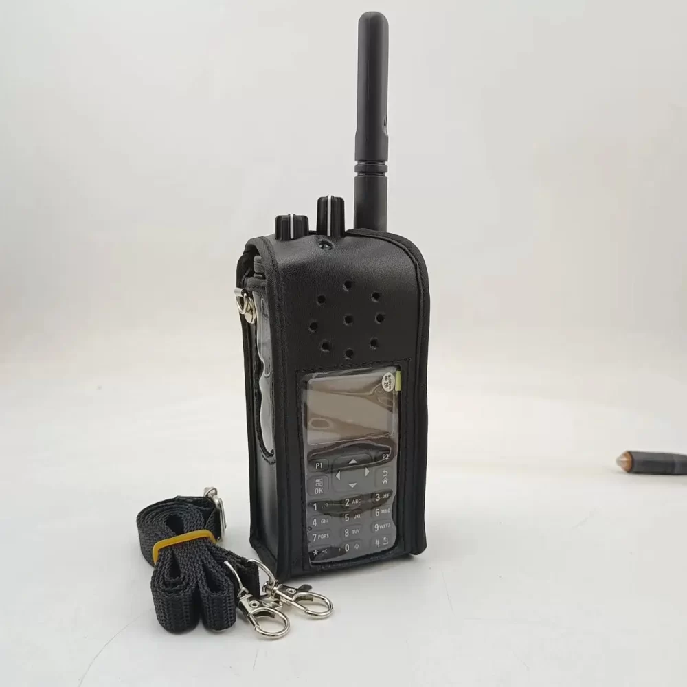Leather Protective Sleeve Bag Case with Fixed Belt Loop for Motorola DP4800 XPR P7550 Two Way Radio Walkie Talkie - Image 2