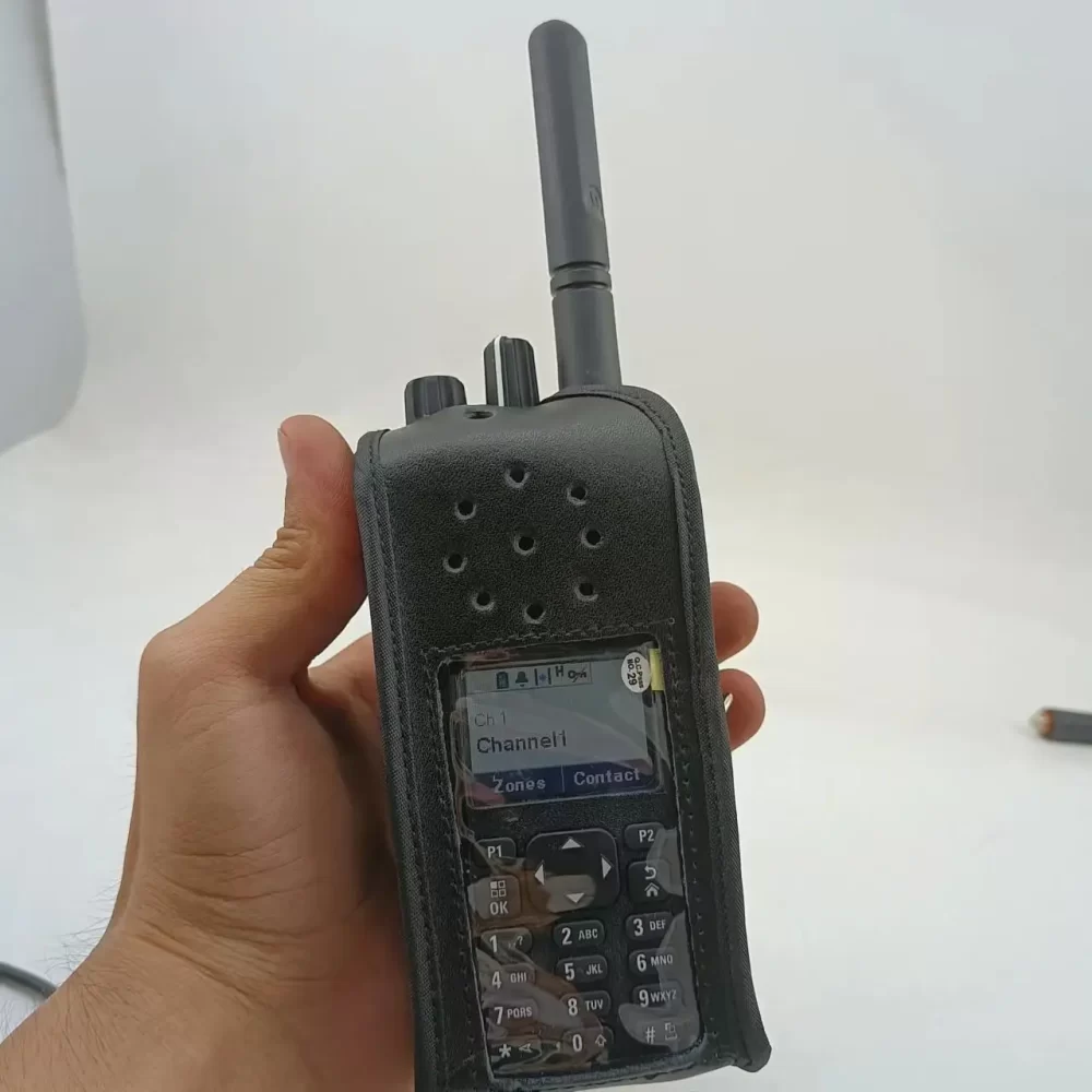 Leather Protective Sleeve Bag Case with Fixed Belt Loop for Motorola DP4800 XPR P7550 Two Way Radio Walkie Talkie