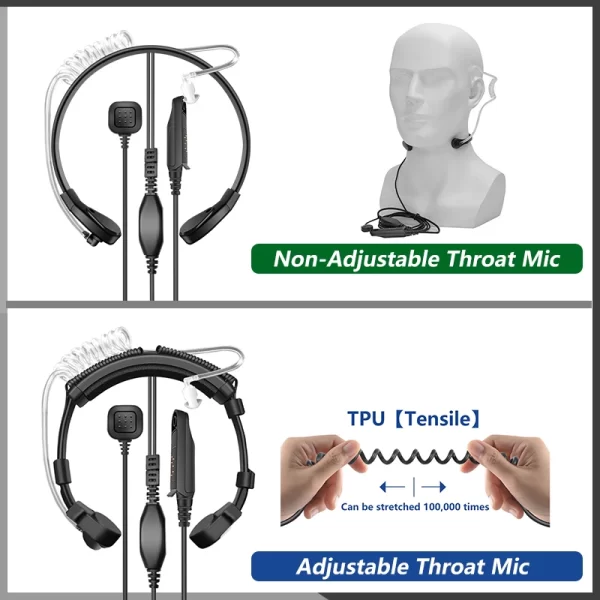 Adjustable Throat Mic Baofeng UV-9RPro V2 Walkie Talkies Earpiece UV-68Pro Max Acoustic Tube Headset For UV9R UV-S22 UV-68 Radio - Image 2