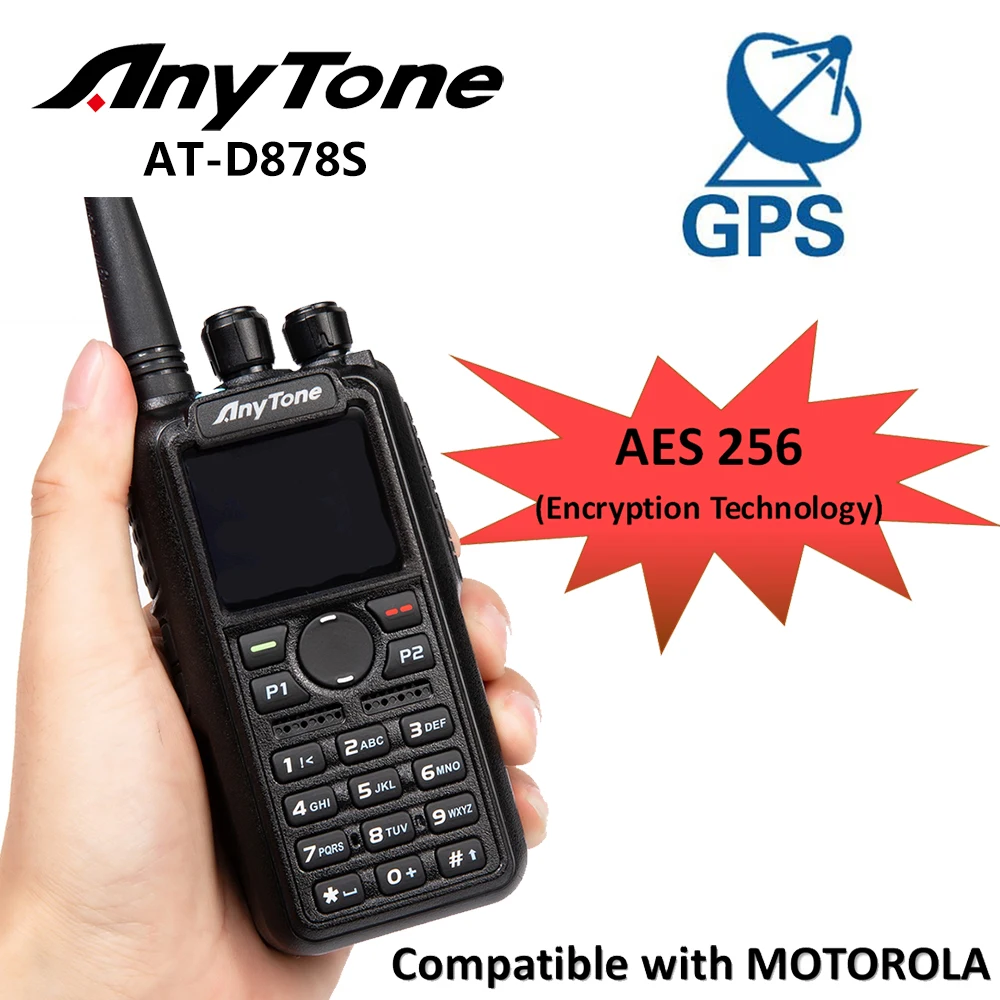 AnyTone AT-D878S AES 256 GPS UHF 400-480MHz Single Band Digital/Analog Handheld DMR Walkie Talkie