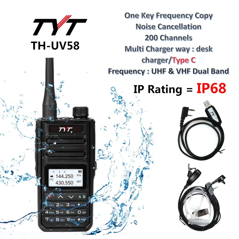 Tytera TYT TH-UV58 Portable Transceiver 10W IP68 Waterproof Radio 200 Channels VHF/UHF Type C Charging 3200mah Tytera TH-UV99 - Image 2