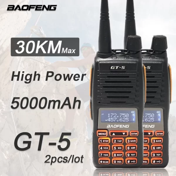 2pcs/lot Baofeng GT-5 10W Dual PTT 5000mAh Dual Band Ham Radios UV82 Update
