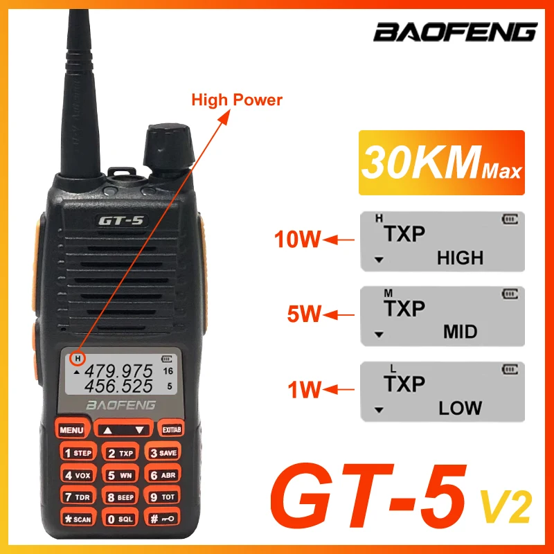 Newest Version GT-5 V2 Baofeng Portable Transceiver 10W 30KM Max Long Range Radio