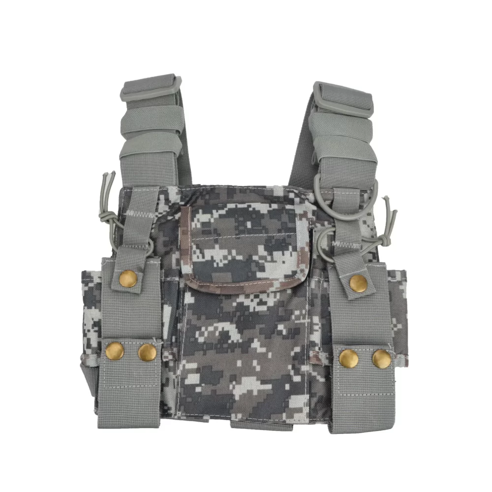 Universal Walkie Talkie Chest Pack with Adjustable Strap, Two Pen Holders, One Velcro-secured Pouch Black/Camouflage Color - Image 2