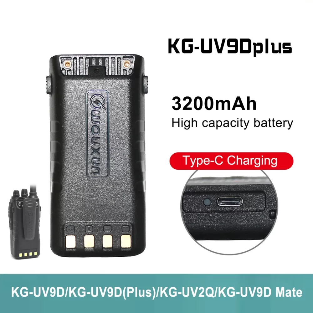 Wouxun KG-UV9D Plus Replacement Battery Type-C Charging for KG-UV9D KG-UV2Q/KG-UV9DMate Radio