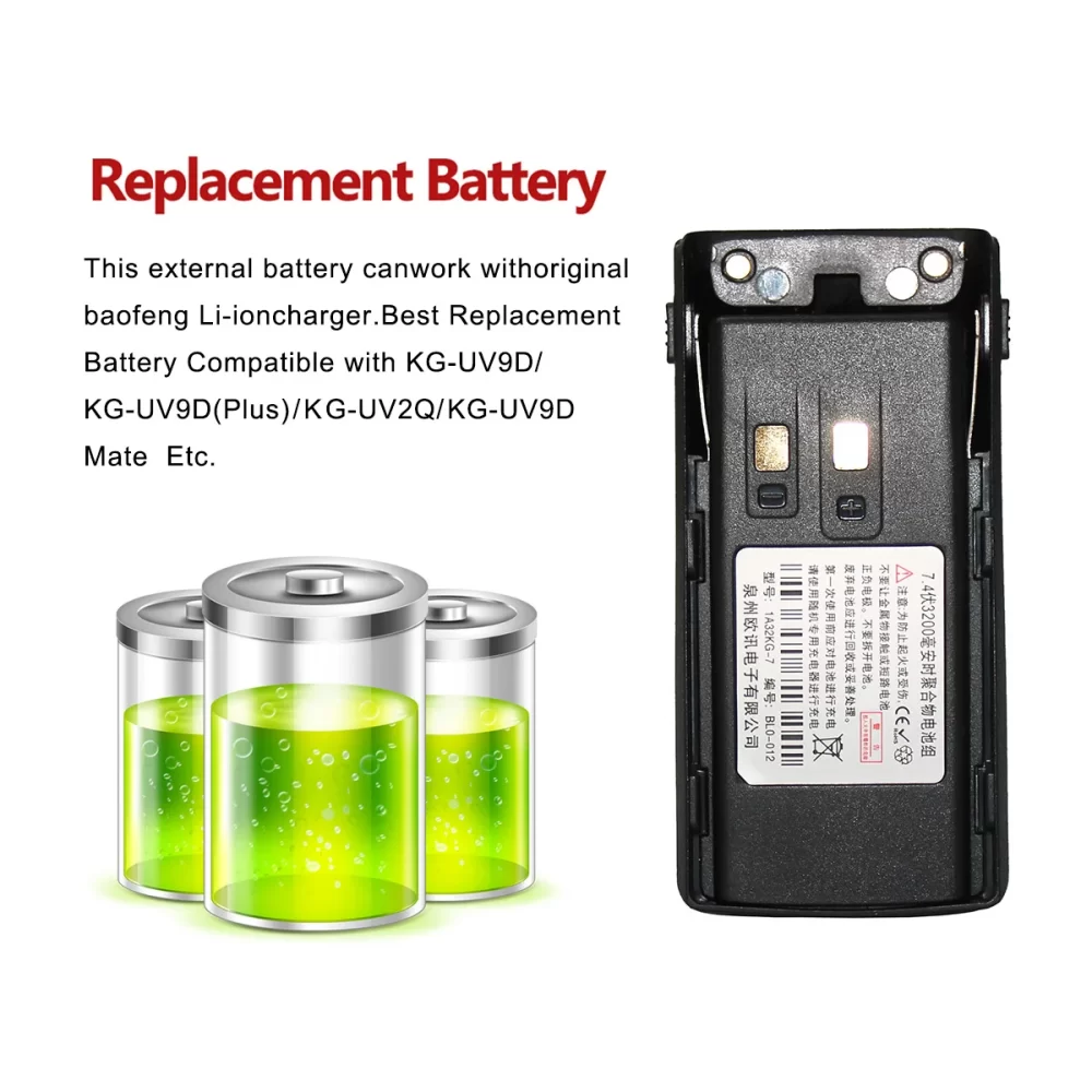 Wouxun KG-UV9D Plus Replacement Battery Type-C Charging for KG-UV9D KG-UV2Q/KG-UV9DMate Radio - Image 2
