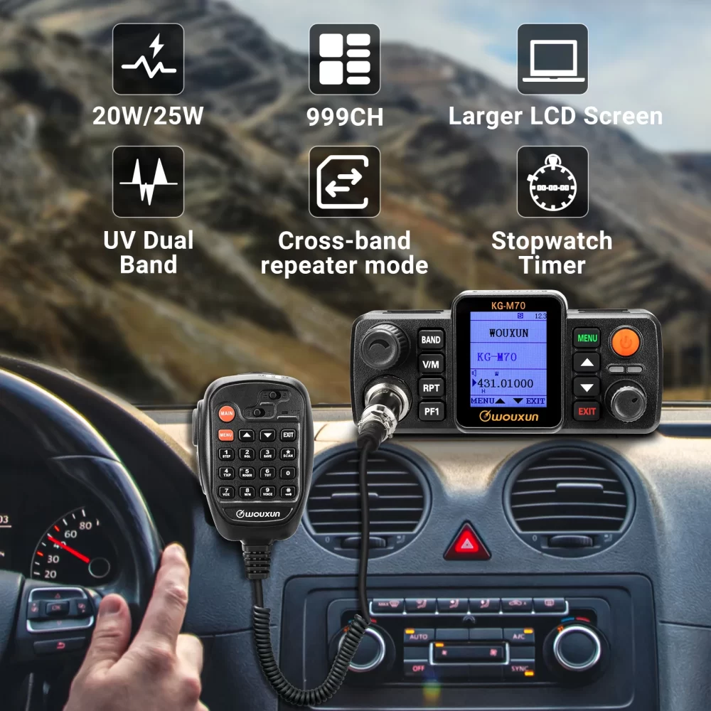 WOUXUN KG-M70 UHF/VHF Dual Band 999CH Cross Band Repeater Mode Analogue Mobile Transceiver Long Range LCD With Microphone Mobile CB Radio - Image 3