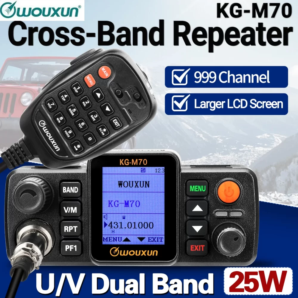 WOUXUN KG-M70 UHF/VHF Dual Band 999CH Cross Band Repeater Mode Analogue Mobile Transceiver Long Range LCD With Microphone Mobile CB Radio