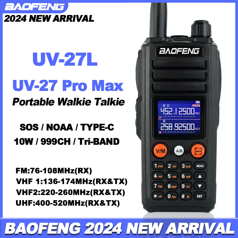 BAOFENG UV-27L Tri-Band Portable Radio 999CH NOAA Type-C Charging