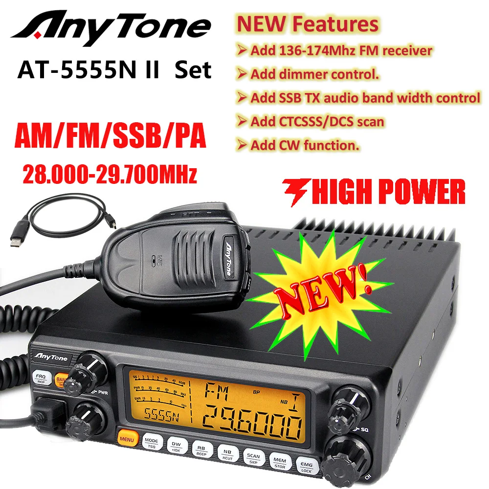 AnyTone AT-5555N II 28.000-29.700MHz 10 Meter Radio 40 Channel AM/FM/SSB/LSB/USB Mode 10 Meter Radio