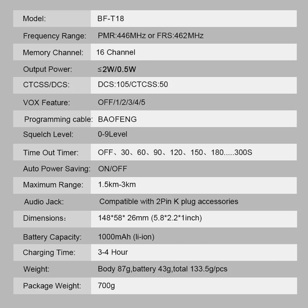 2pcs Baofeng T18 PMR 446 FRS Mini Portable Radio - Image 6