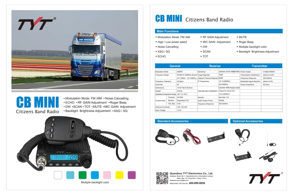 TYT MINI Citizen Band Radio 24.715-30.105 MHz High Power 20W CB Mobile Transceiver - Image 3