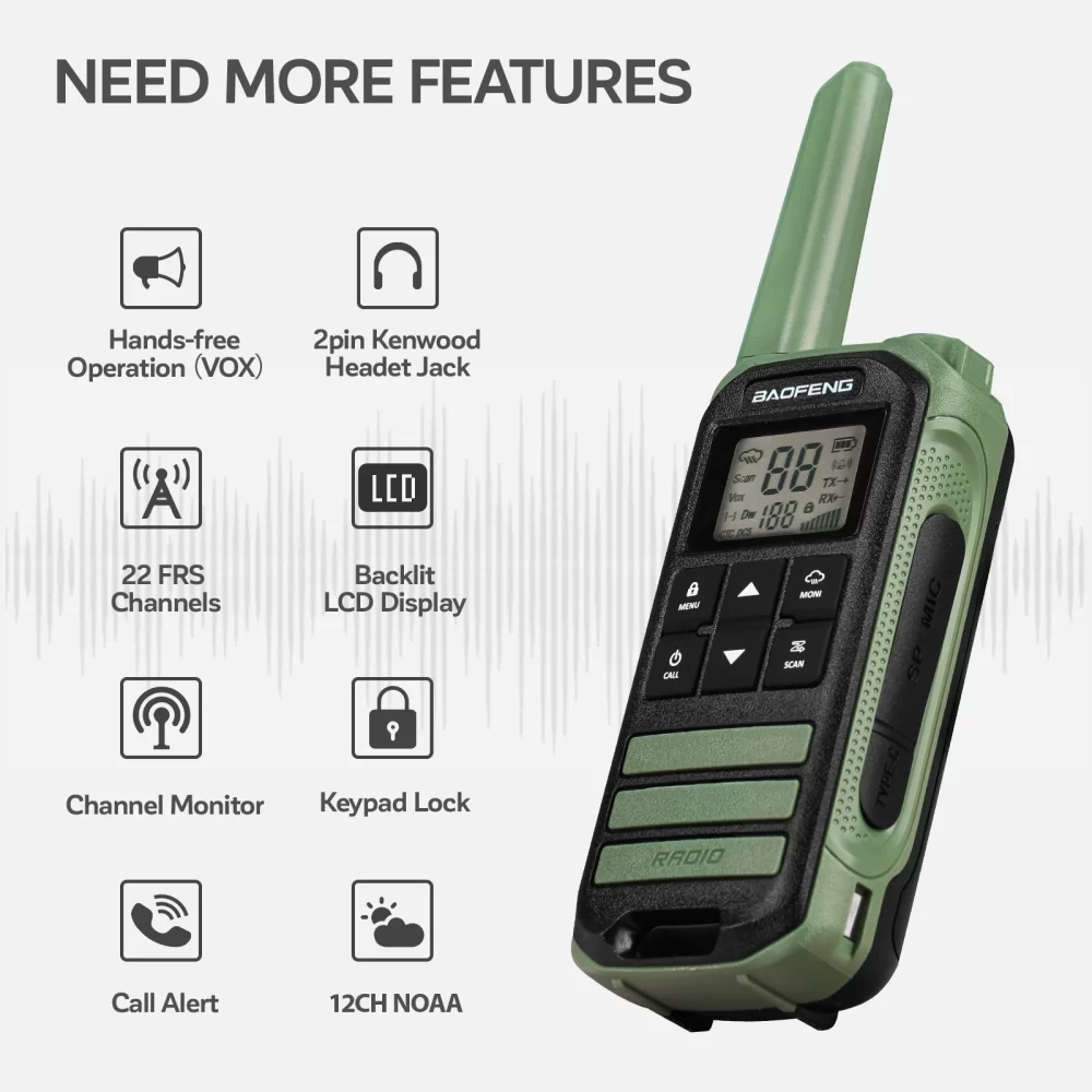 3Pcs Baofeng FR-22A FRS 462MHz Mini Amateur Radio For Sport, Hiking, NOAA (without earphone) - Image 2