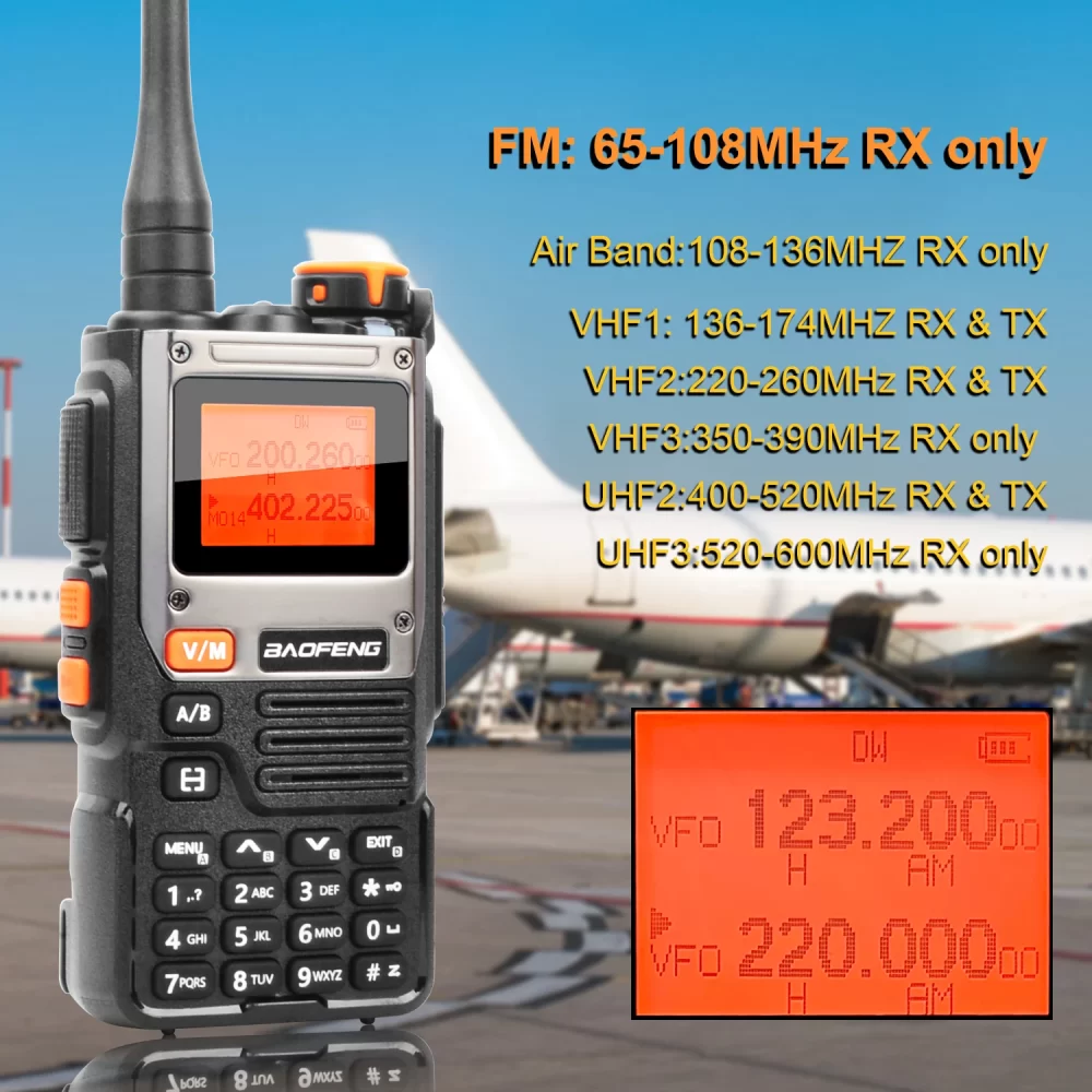 Baofeng UV-K61 Portable Radio AM FM Multi-band NoAA Noise Cancel Wireless Frequency Copy VOX FM Radio 2600mAh USB-C Battery with Headset