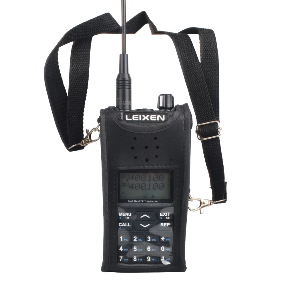 Leixen UV-25D Portable Walkie Talkie Carry Case Artificial Soft Leather Pouch with Adjustable Strap