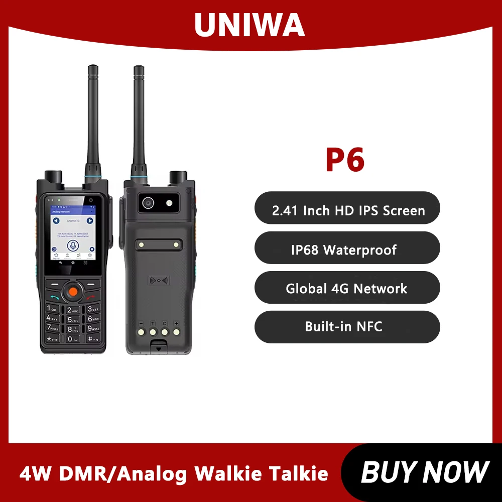 UNIWA P6 Globle 4G Smart Phone DMR Digital Two way Radio Rugged IP68 Android 9 PTT SOS NFC