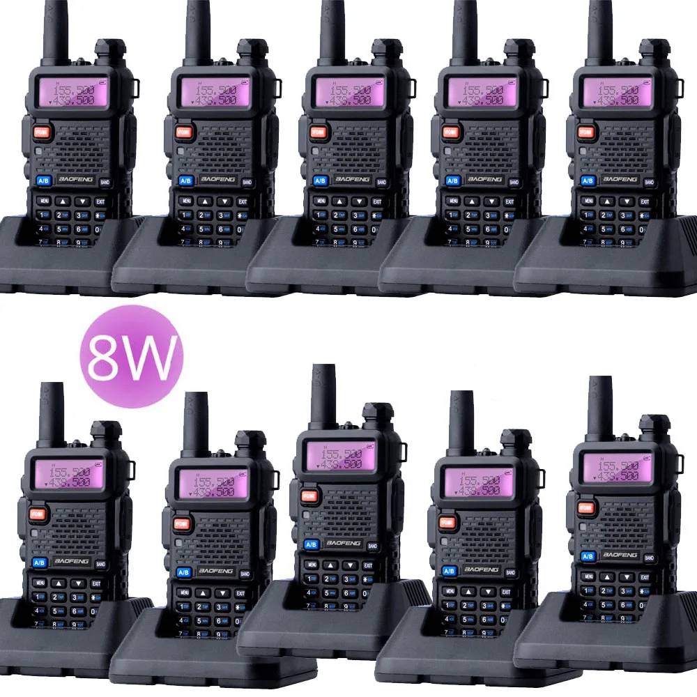 10PCS Baofeng UV-5R 8W Walkie Talkie Triple Power 8/4/1 Watts VHF UHF Dual Band UV5R Portable Two Way Radio