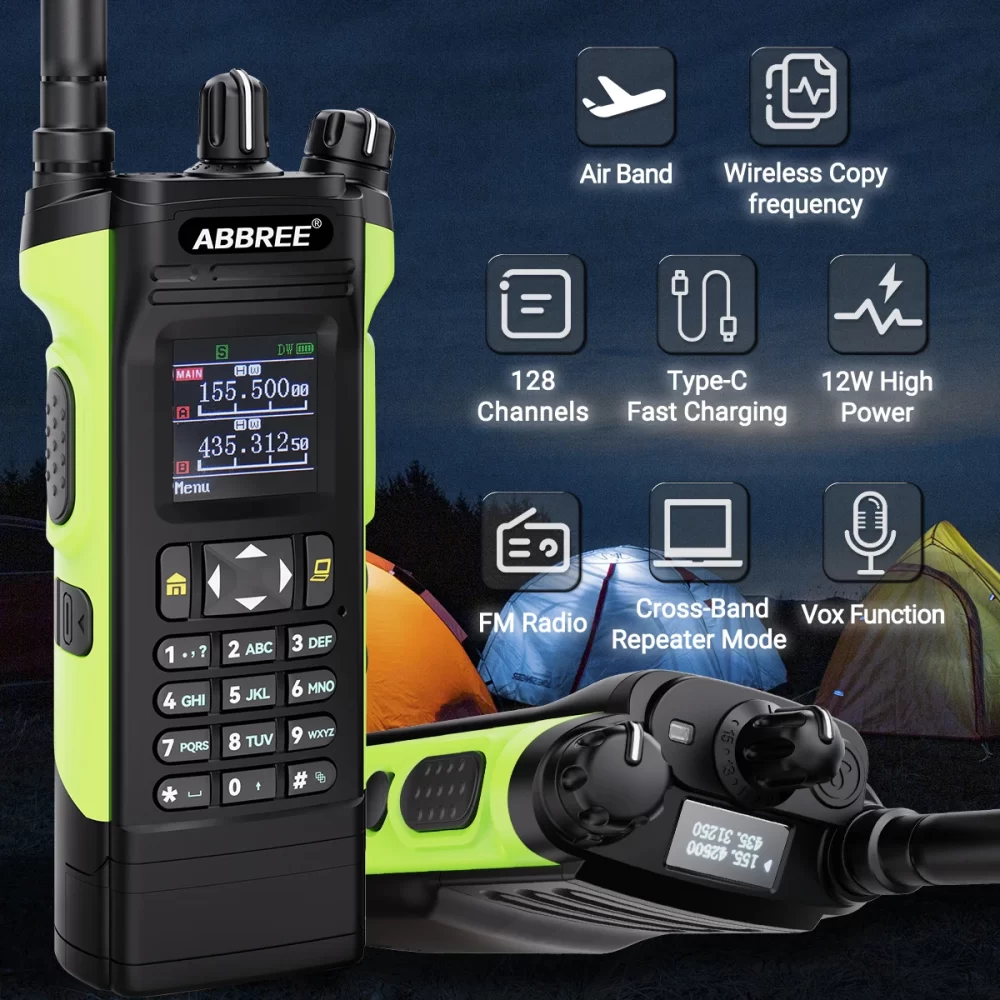 ABBREE AR-8000 Air Band 12W Walkie Talkie Dual PTT Dual Display High Power Wireless Copy Frequency Type-c Handheld Ham Radio - Image 2