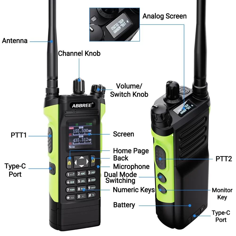ABBREE AR-8000 Air Band 12W Walkie Talkie Dual PTT Dual Display High Power Wireless Copy Frequency Type-c Handheld Ham Radio - Image 6