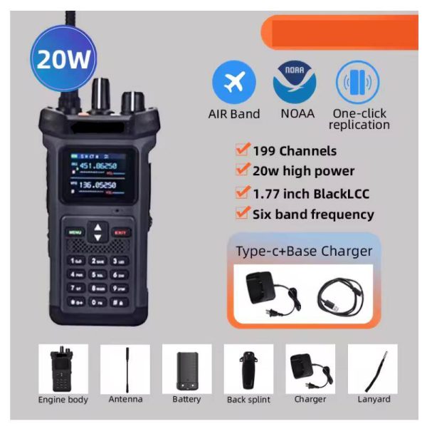 Amateur Radio Real 20W Air Band 6 bands Dual Band VHF UHF 199CHS 10800 Battery NOAA One-click replication - Image 2