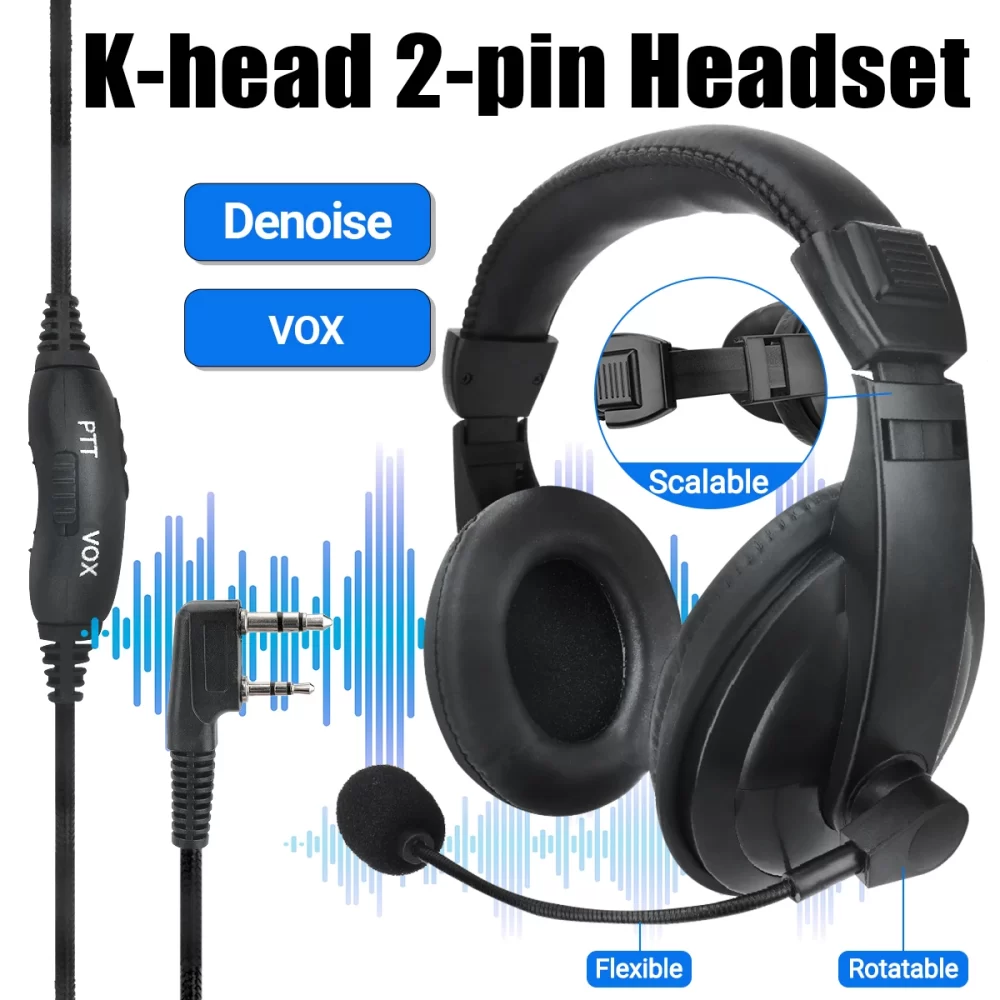 PTT VOX MIC Flexible Earphone Two Way Radio Headset for Baofeng UV-21 Pro UV-5R Quansheng UV-K5(8) UV-K6 Walkie Talkies