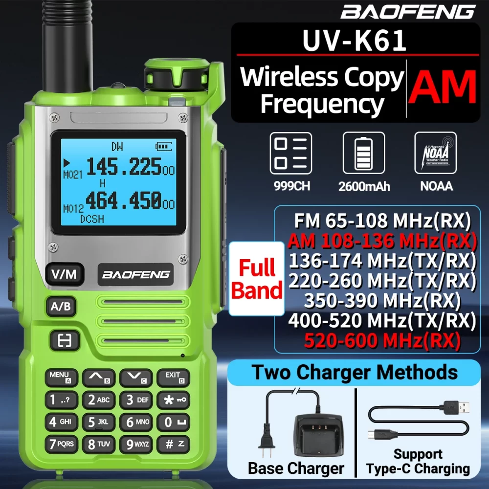 Baofeng UV-K61 Green Air Band Wireless Copy Frequency Type-C Full Band UHF VHF DTMF NOAA UV-5R Upgraded UV-K6 Ham Radio