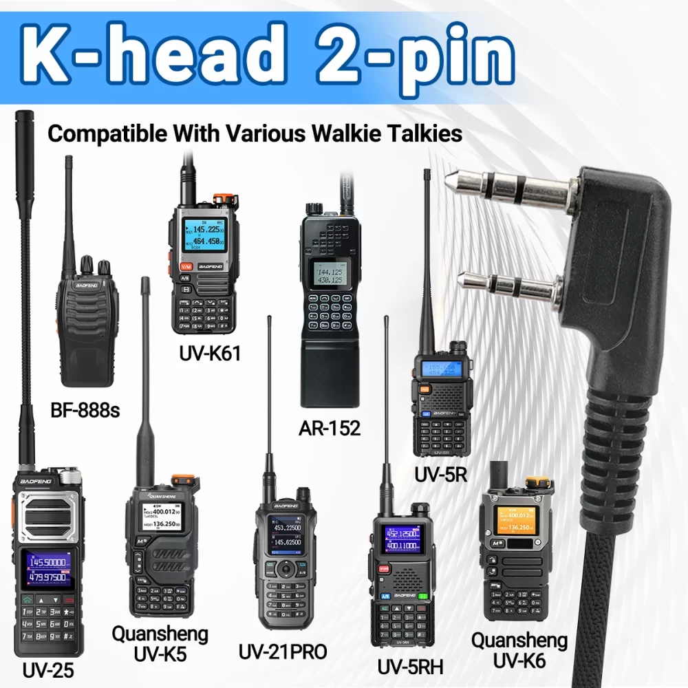 PTT VOX MIC Flexible Earphone Two Way Radio Headset for Baofeng UV-21 Pro UV-5R Quansheng UV-K5(8) UV-K6 Walkie Talkies - Image 6